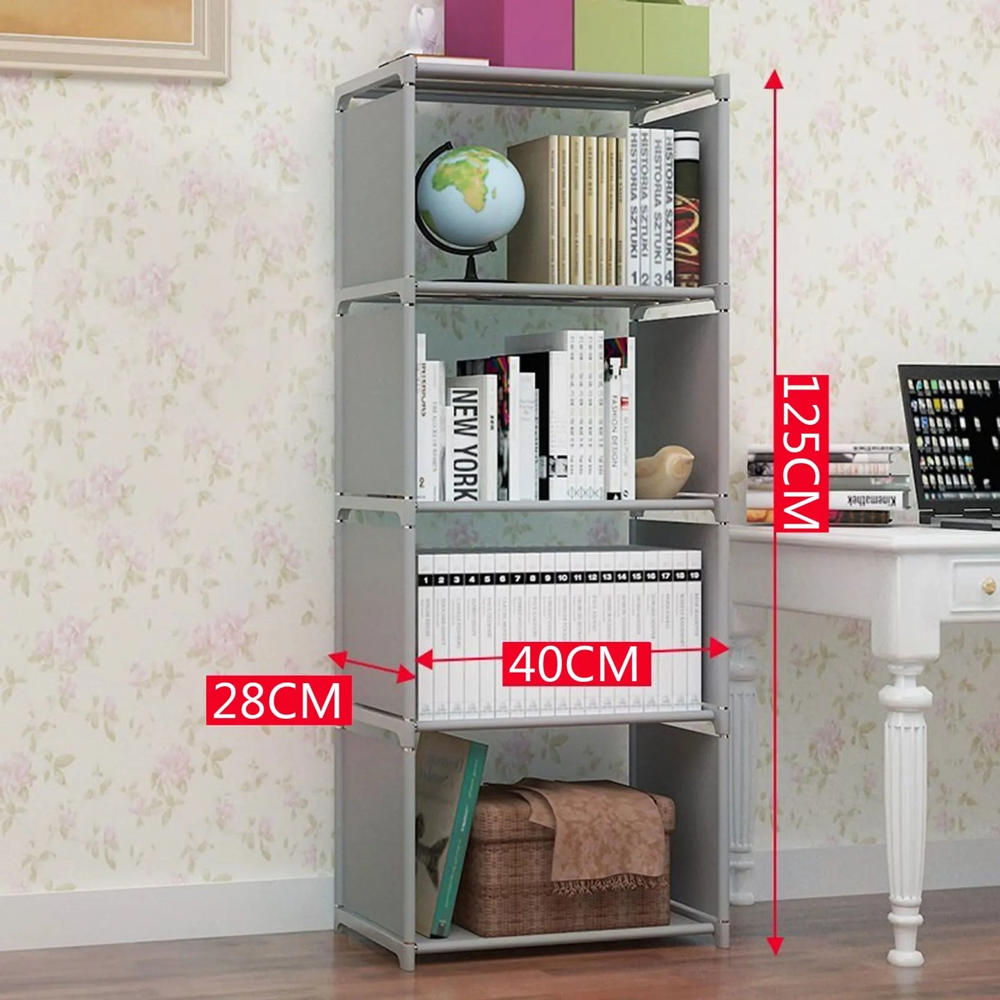 4 Tier Bookcase Bookshelf Storage Wall Shelf Bookshelf Closet Organizer Storage Bookcase for Bedroom Office Living Room Gray
