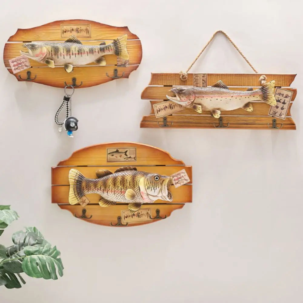 Nordic Unique Simulation Fish Pendant Handmade Realistic Wood Fish Wall Hanging Ornaments Fish Decor Hook Living Room