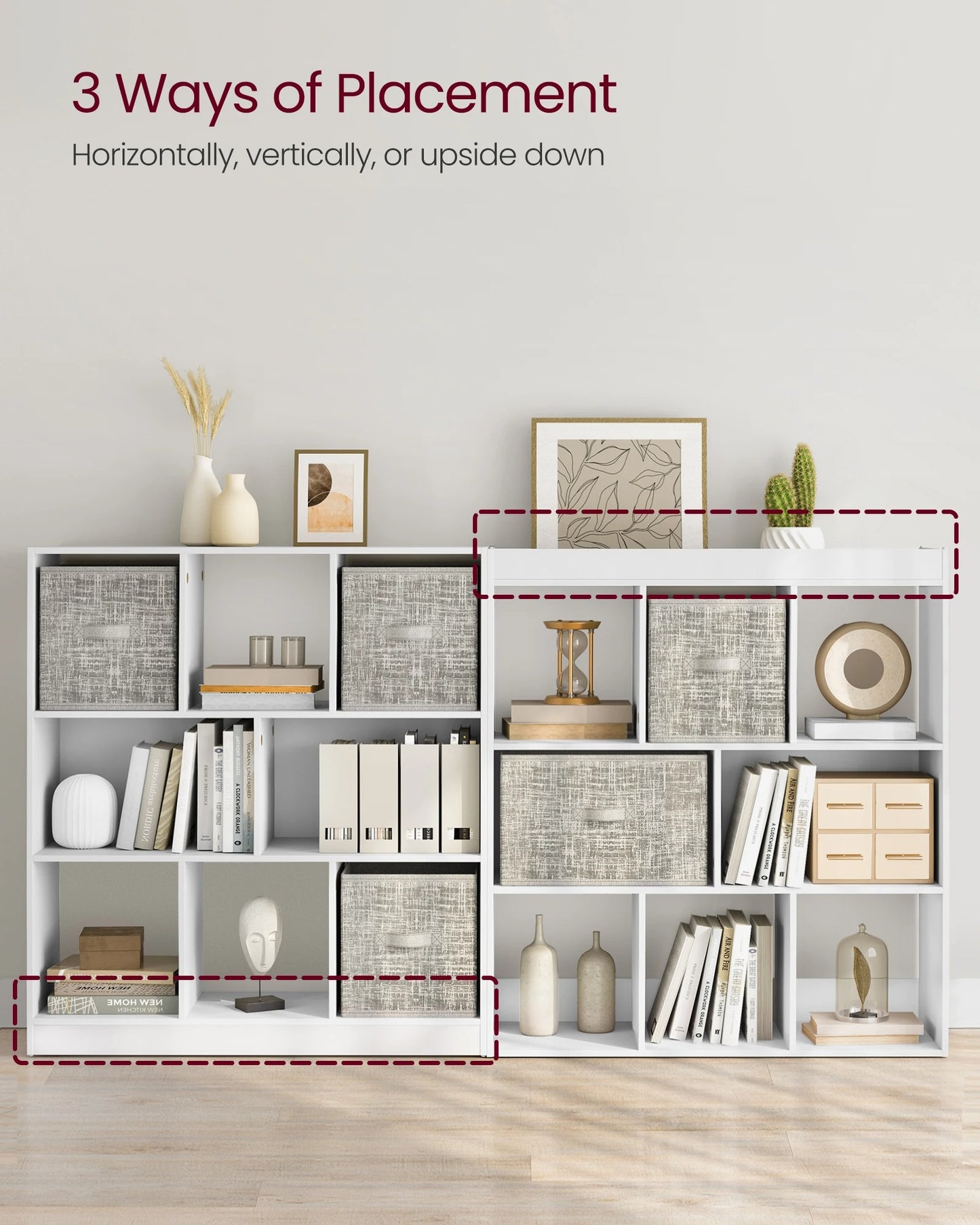 Bookcase, Bookshelf, Freestanding Storage Unit, 8 Open Compartments, Used Horizontally, Vertically, Upside Down