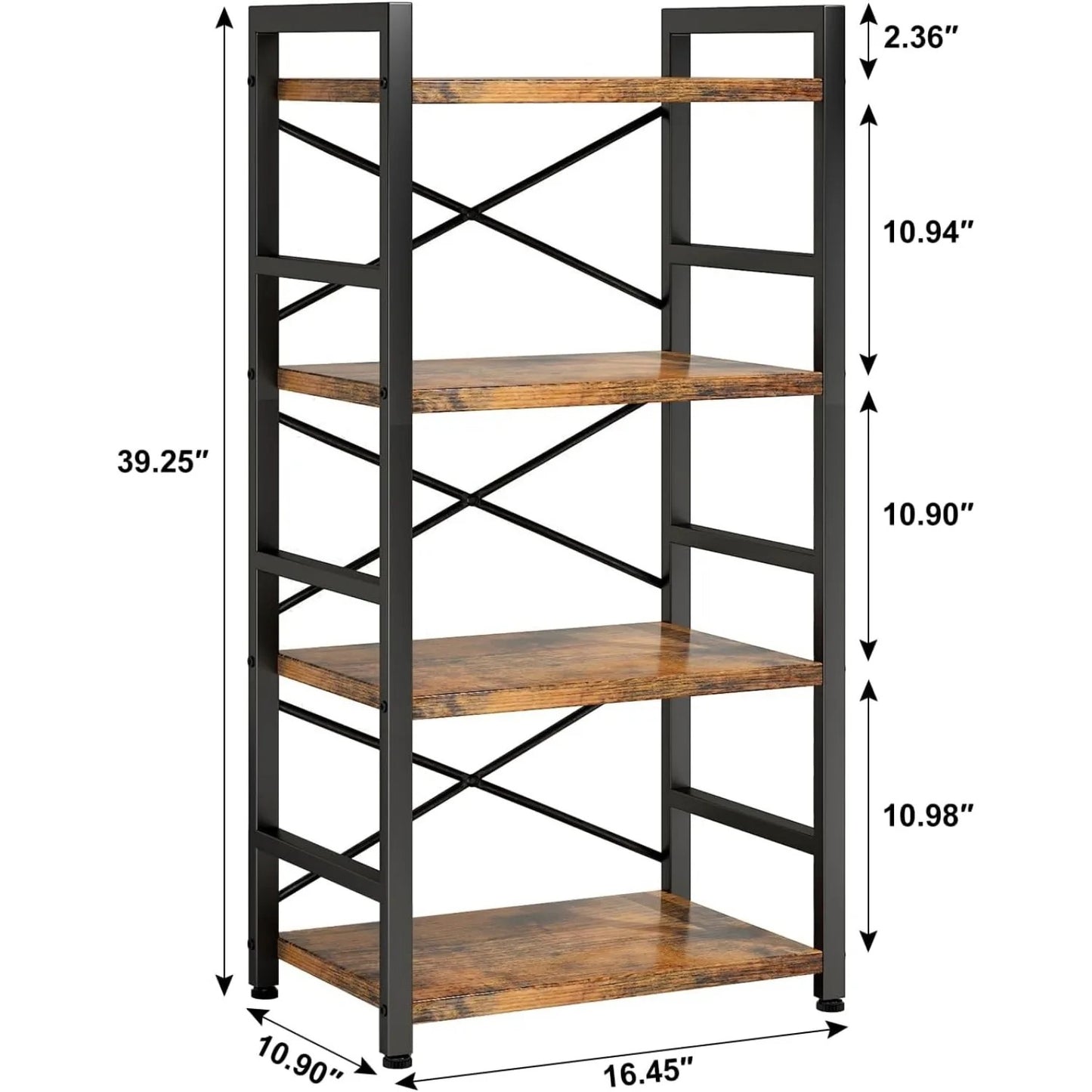 Bookshelf, 4 Tier Small Bookcase, Organizers and Storage, Metal Small Bookcase, Rustic Book Shelf Organization and Storage