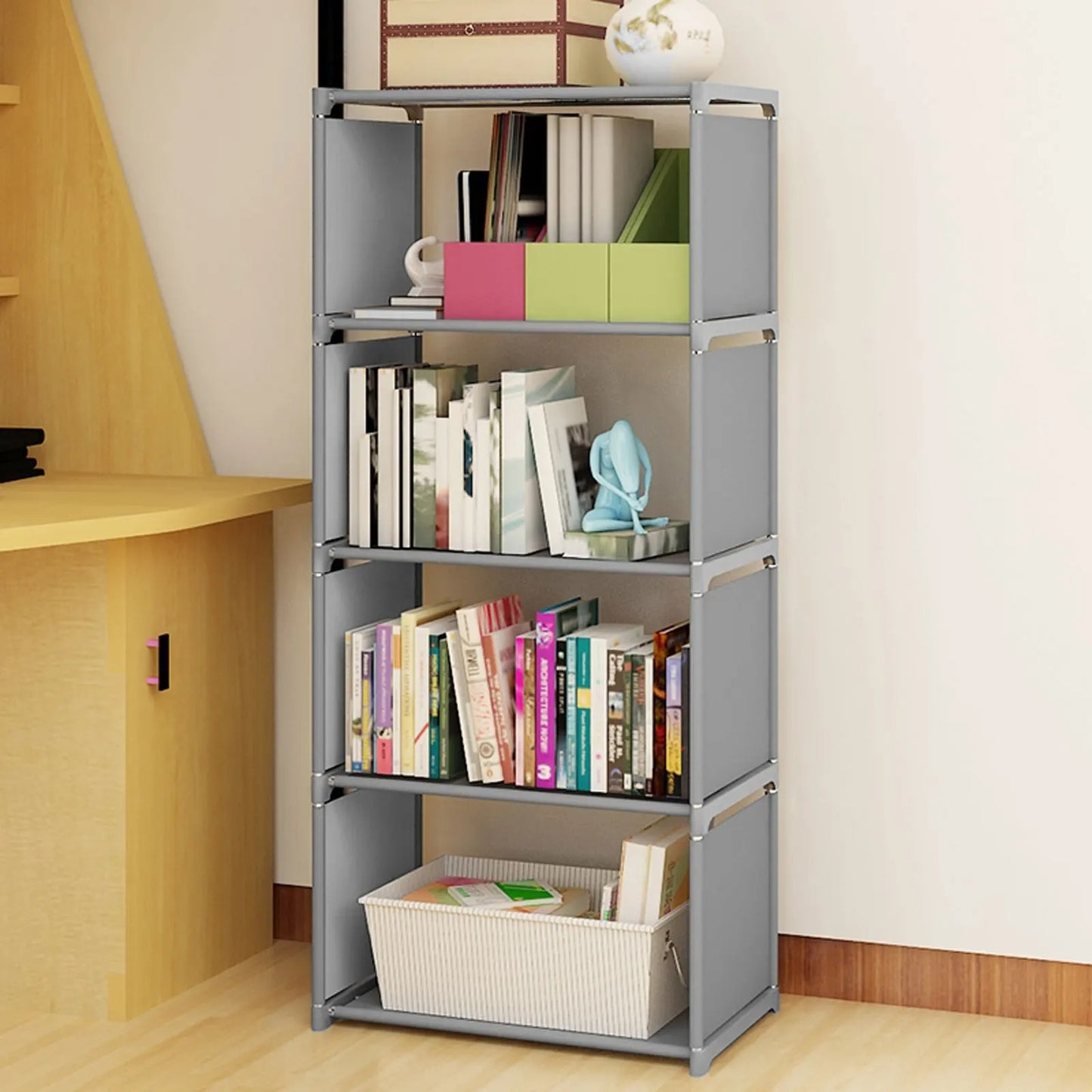4 Tier Bookcase Bookshelf Storage Wall Shelf Bookshelf Closet Organizer Storage Bookcase for Bedroom Office Living Room Gray