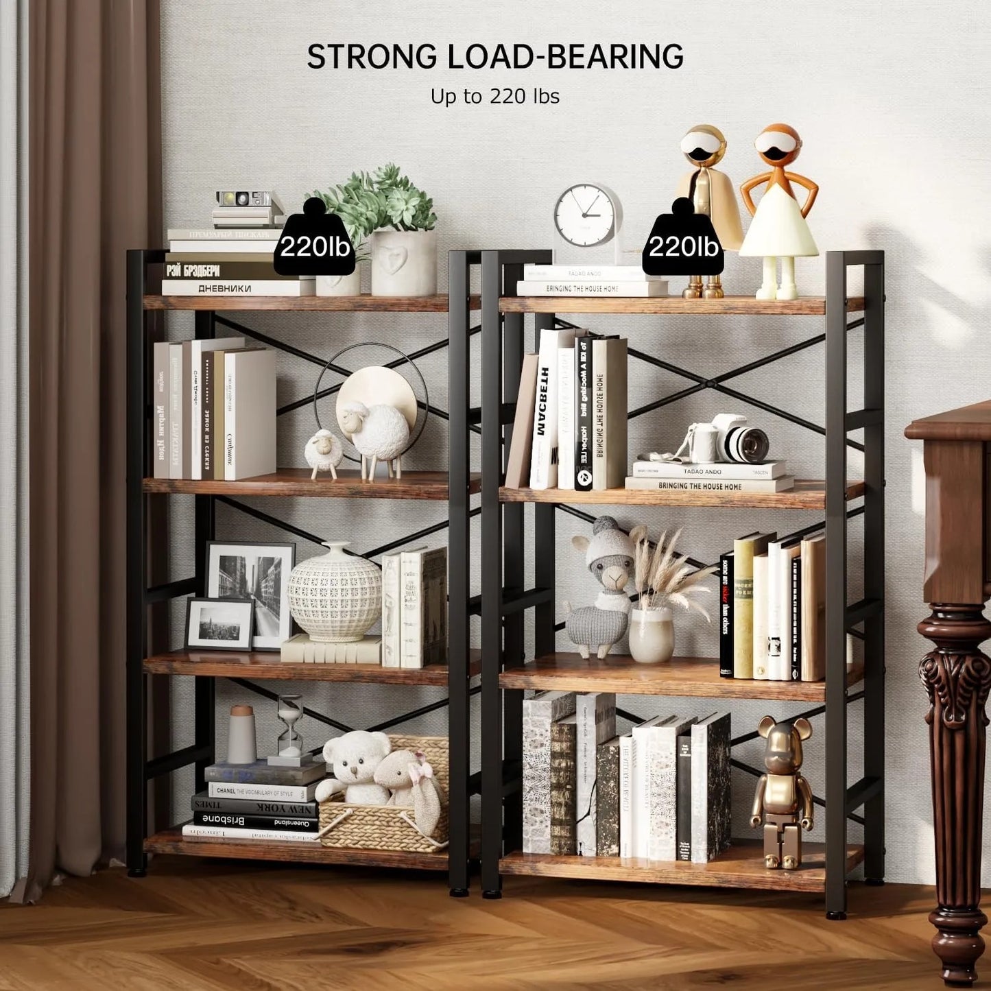 Bookshelf, 4 Tier Small Bookcase, Organizers and Storage, Metal Small Bookcase, Rustic Book Shelf Organization and Storage