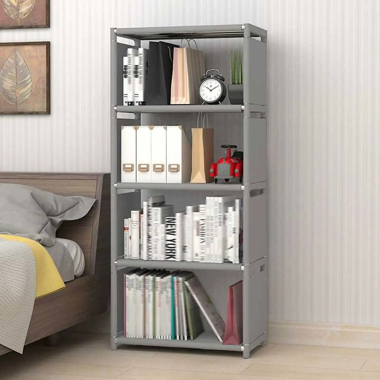 4 Tier Bookcase Bookshelf Storage Wall Shelf Bookshelf Closet Organizer Storage Bookcase for Bedroom Office Living Room Gray