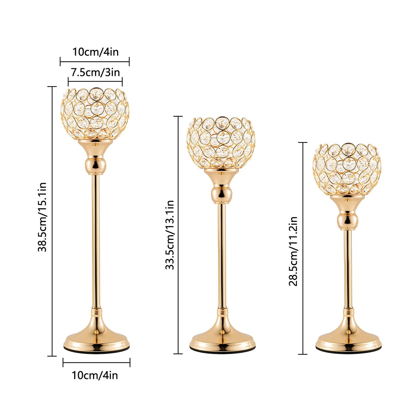 Gold and Silver Crystal Candlesticks Holders for Wedding Centerpieces, Tea Light, Candlesticks, Decorations, 5PCs per Set