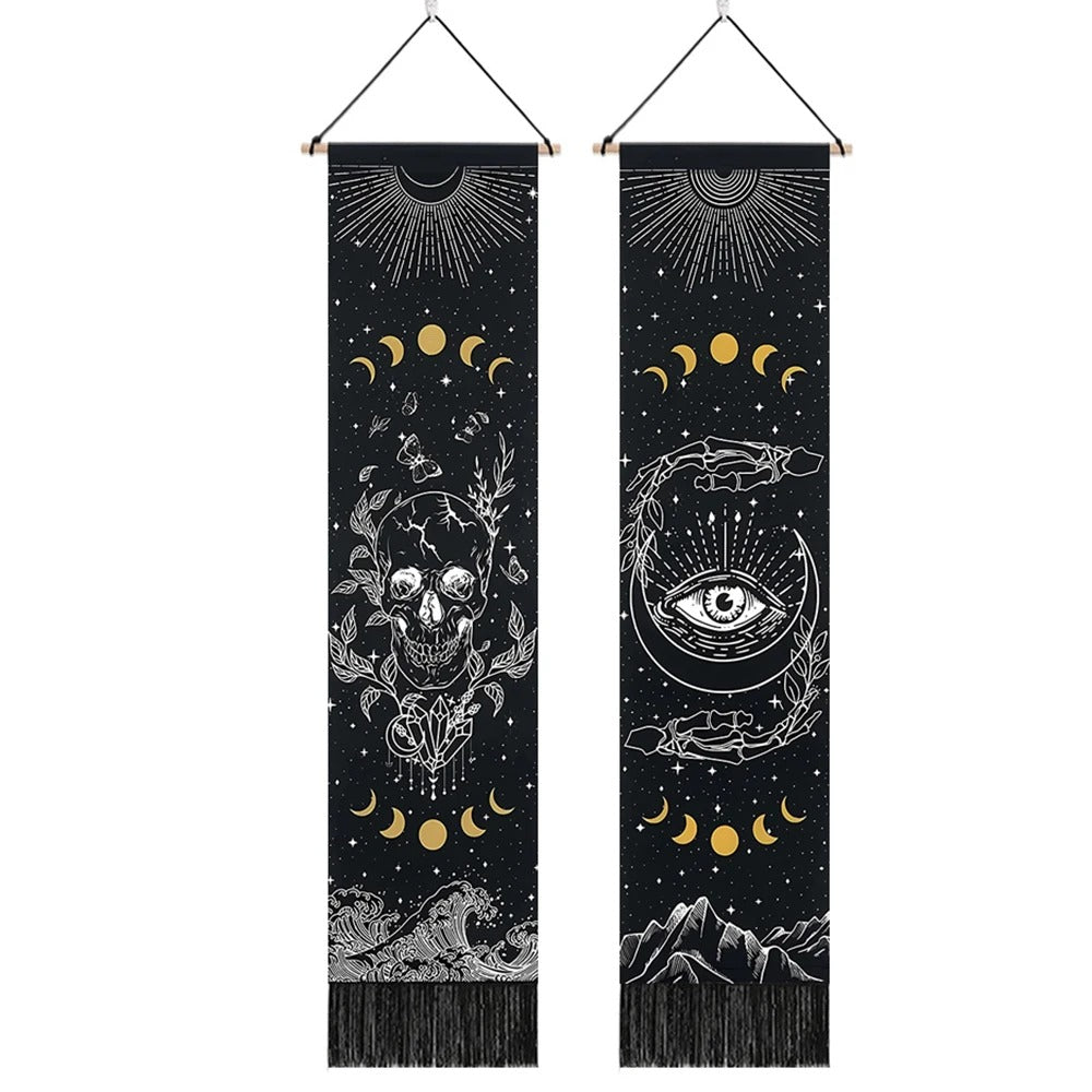 Spsychedelic Gothic Skull Tapestry Wall Hangings Trippy Black Evil Eye Skeleton Hand Tapestry for Bedroom Living Room Dorm Decor