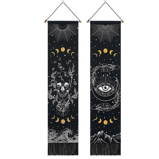 Spsychedelic Gothic Skull Tapestry Wall Hangings Trippy Black Evil Eye Skeleton Hand Tapestry for Bedroom Living Room Dorm Decor
