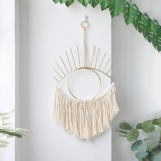Boho Macrame Wall Hanging Evil Eye Tapestry Decoration Home Decor  Dream Catcher Aesthetic Metal Art Room Bedroom Ornaments