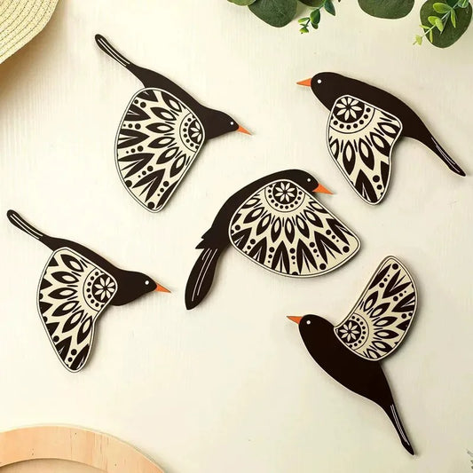 5pcs Wooden Black Bird Wall Decor Art Vintage Gothic Home Decor for Living Room Bathroom Kitchen Decorations Indoor Outdoor Gift