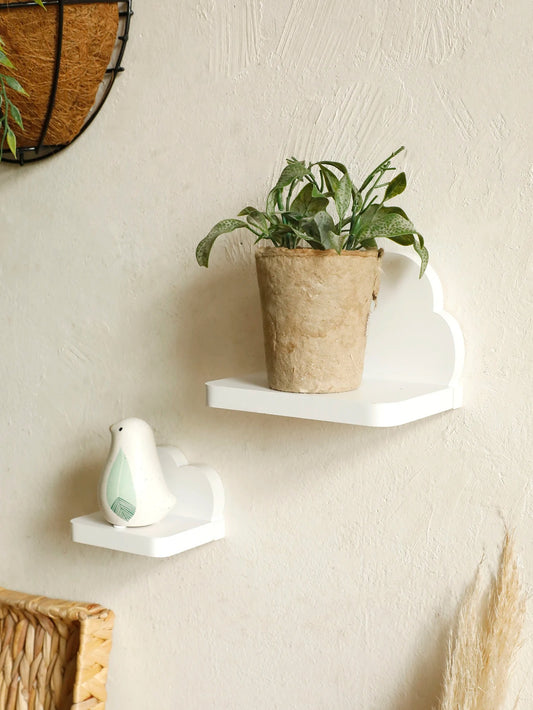 Boho Cloud Wall Shelf, Minimalist Floating Display Shelf for Kids' Room Decor, Wooden Cloud Shape Organizer for Nursery, Bedroom