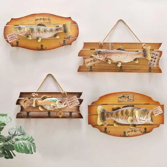 Nordic Unique Simulation Fish Pendant Handmade Realistic Wood Fish Wall Hanging Ornaments Fish Decor Hook Living Room