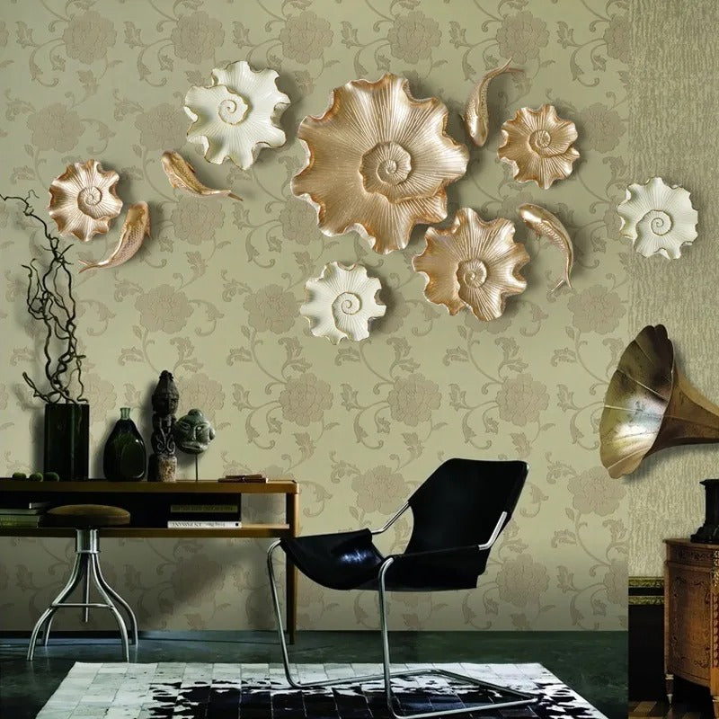 European-style resin lotus leaf fish wall decoration, living room three-dimensional wall decoration, wall hanging ornaments