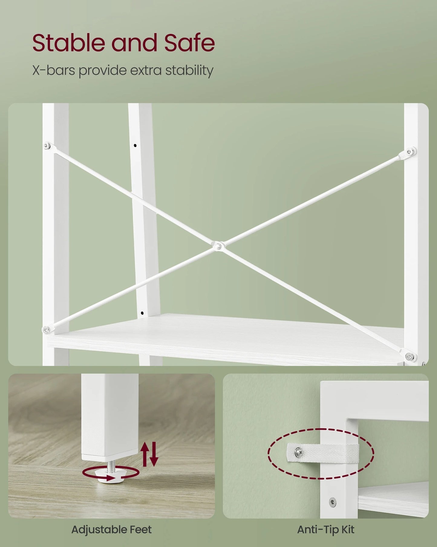 Ladder Shelf, 4-Tier Bookshelf, Storage Rack, Bookcase with Steel Frame, for Living Room, Home Office, Kitchen, Bedroom