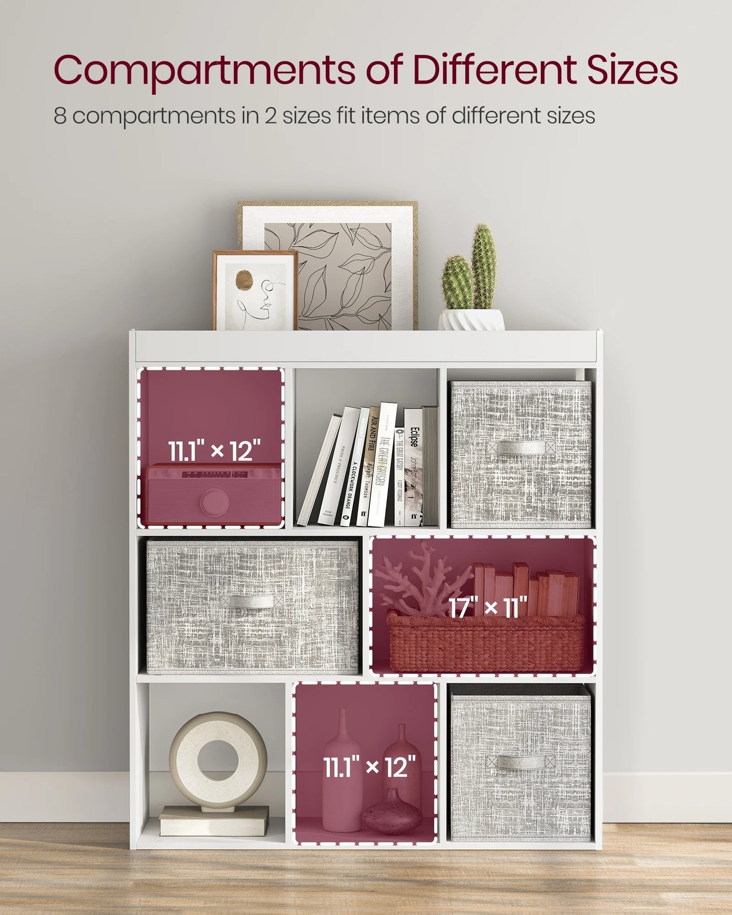 Bookcase, Bookshelf, Freestanding Storage Unit, 8 Open Compartments, Used Horizontally, Vertically, Upside Down