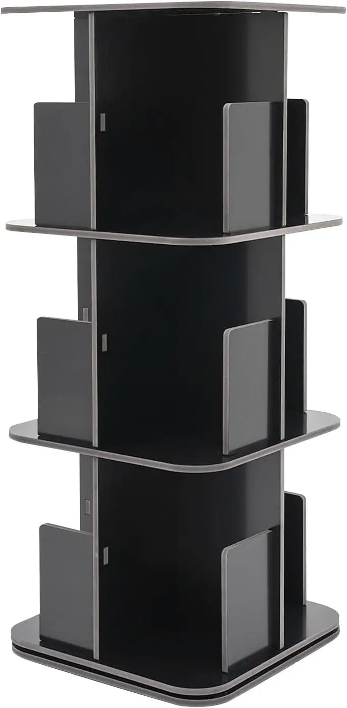 360°Rotating Bookshelf 3 Tier Bookcase Corner PVC Wood Board Bookcase, Stackable Bookshelf Organizer, Storage Display Rack