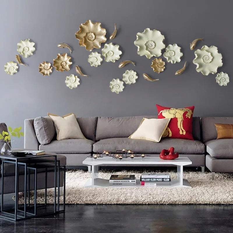 European-style resin lotus leaf fish wall decoration, living room three-dimensional wall decoration, wall hanging ornaments
