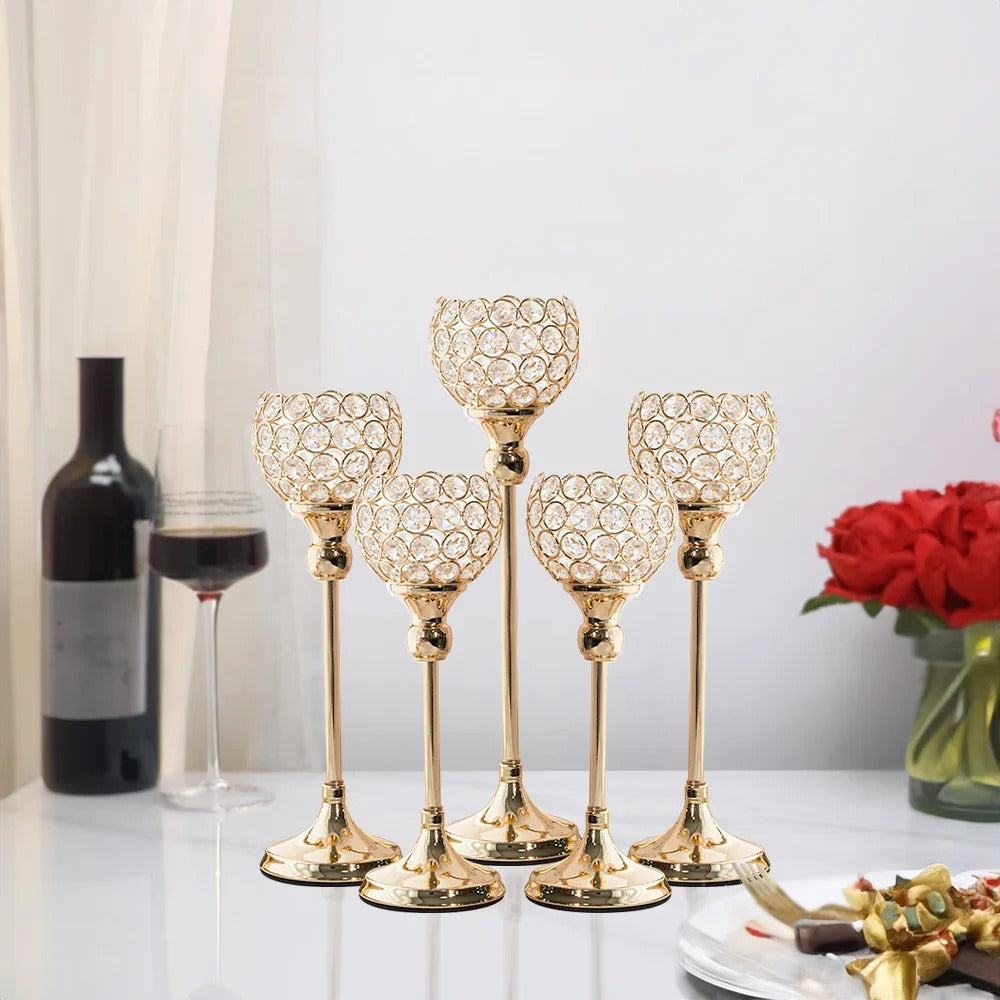 Gold and Silver Crystal Candlesticks Holders for Wedding Centerpieces, Tea Light, Candlesticks, Decorations, 5PCs per Set