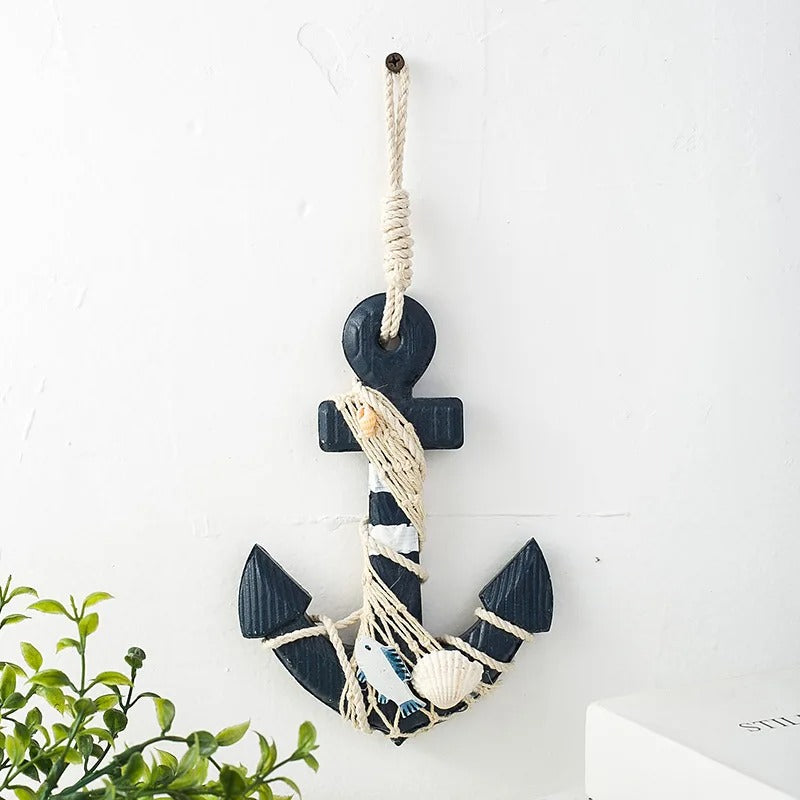 18cm/7 inch Nautical Rustic Wooden Anchor with Rope Crosses Wall Art Decor Boat Wheel Hanging Wood Anchor Decorative Home