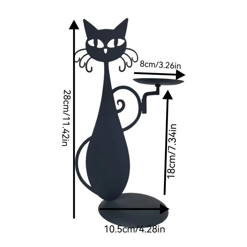 Black Cat Candle Holder For Pillar Candle Led Flameless Candles Retro Rustic Farmhouse Home Metal Cat Decor Candlestick
