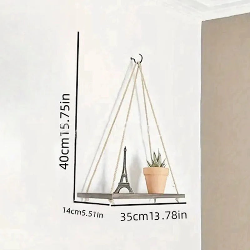 Comfify Hanging Shelves for Wall Rustic Farmhouse Boho Shelves with String Thick Distressed Torched Look Real Wood 1pcs
