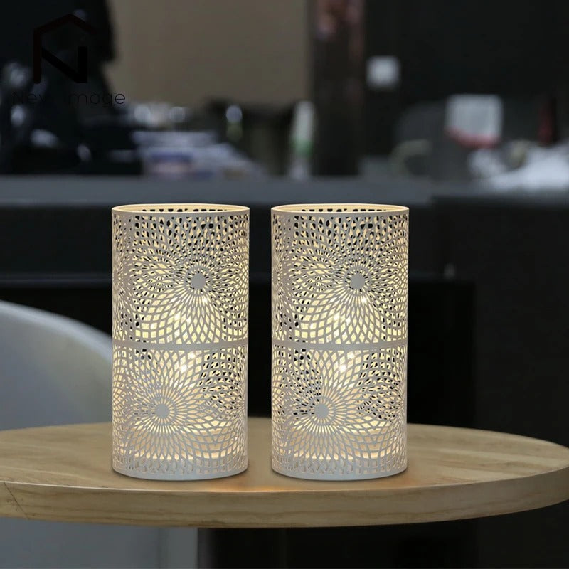 2 Pack Modern Nordic Cylinder Table Lamp Night Light Candle Holder for Bedroom Illumination Warm White Gift Room Decor