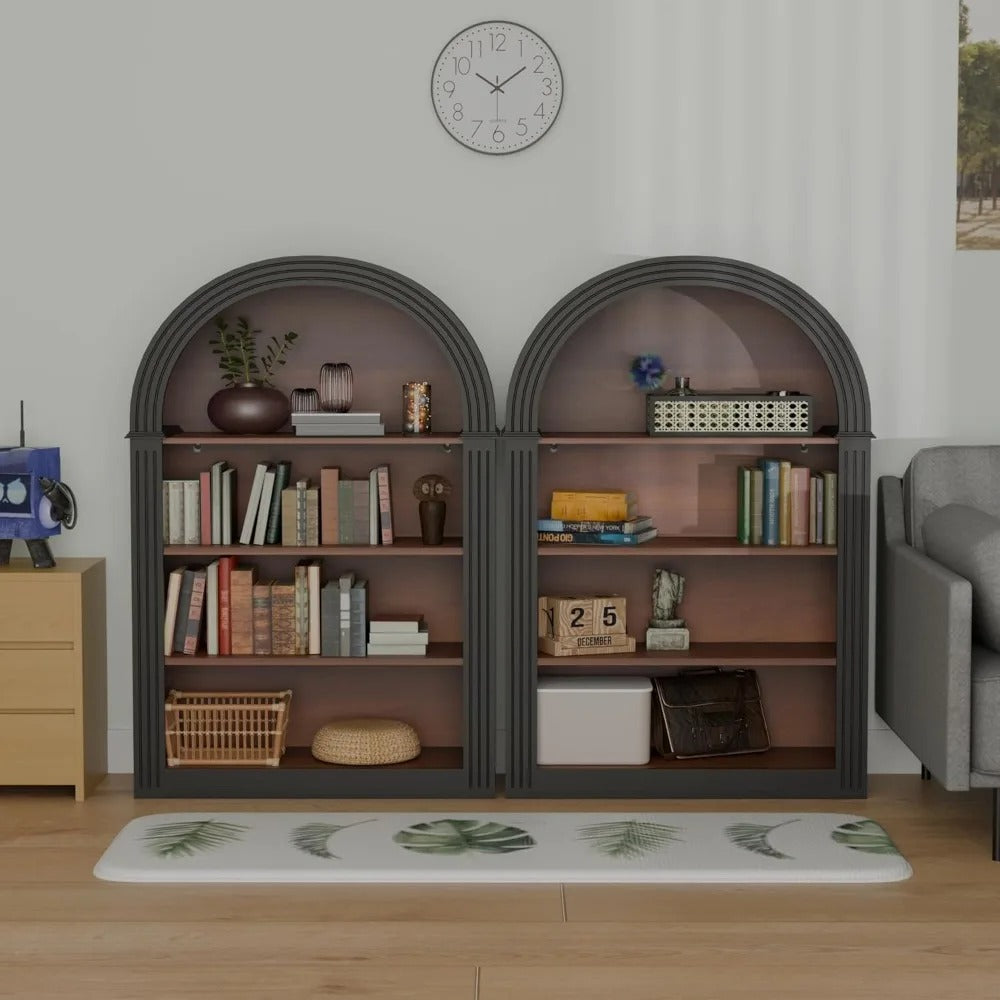 45.67" Freestanding Arched Bookcase, Modern 4-Tier Arched Bookshelf,Wooden Bookshelves for Home Office, Living Room,Black