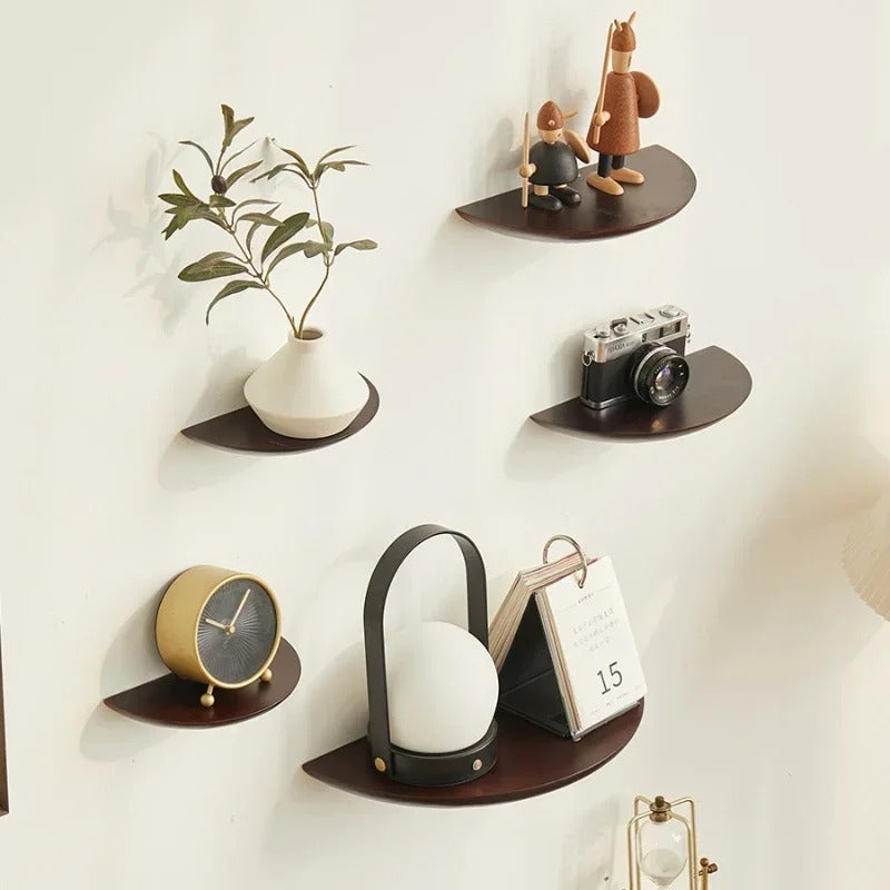 Semicircle Wooden Wall Shelf Background Wall Hanging Projector Display Stand Suspension Home Decoration Storage Organization