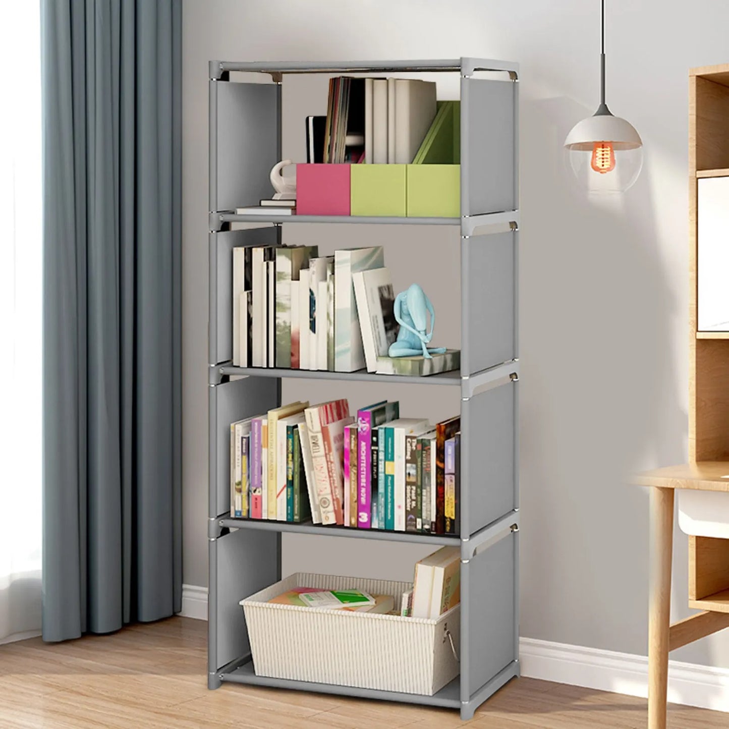 4 Tier Bookcase Bookshelf Storage Wall Shelf Bookshelf Closet Organizer Storage Bookcase for Bedroom Office Living Room Gray