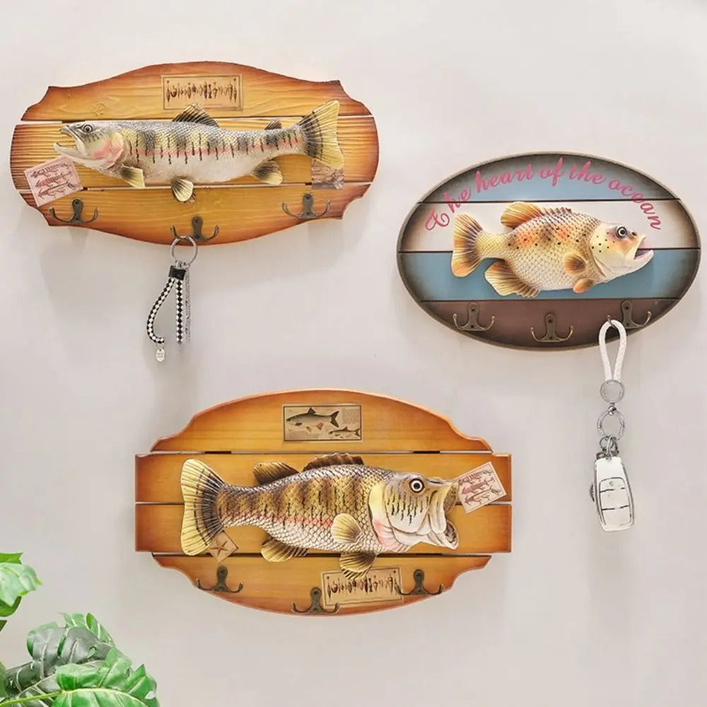 Nordic Unique Simulation Fish Pendant Handmade Realistic Wood Fish Wall Hanging Ornaments Fish Decor Hook Living Room