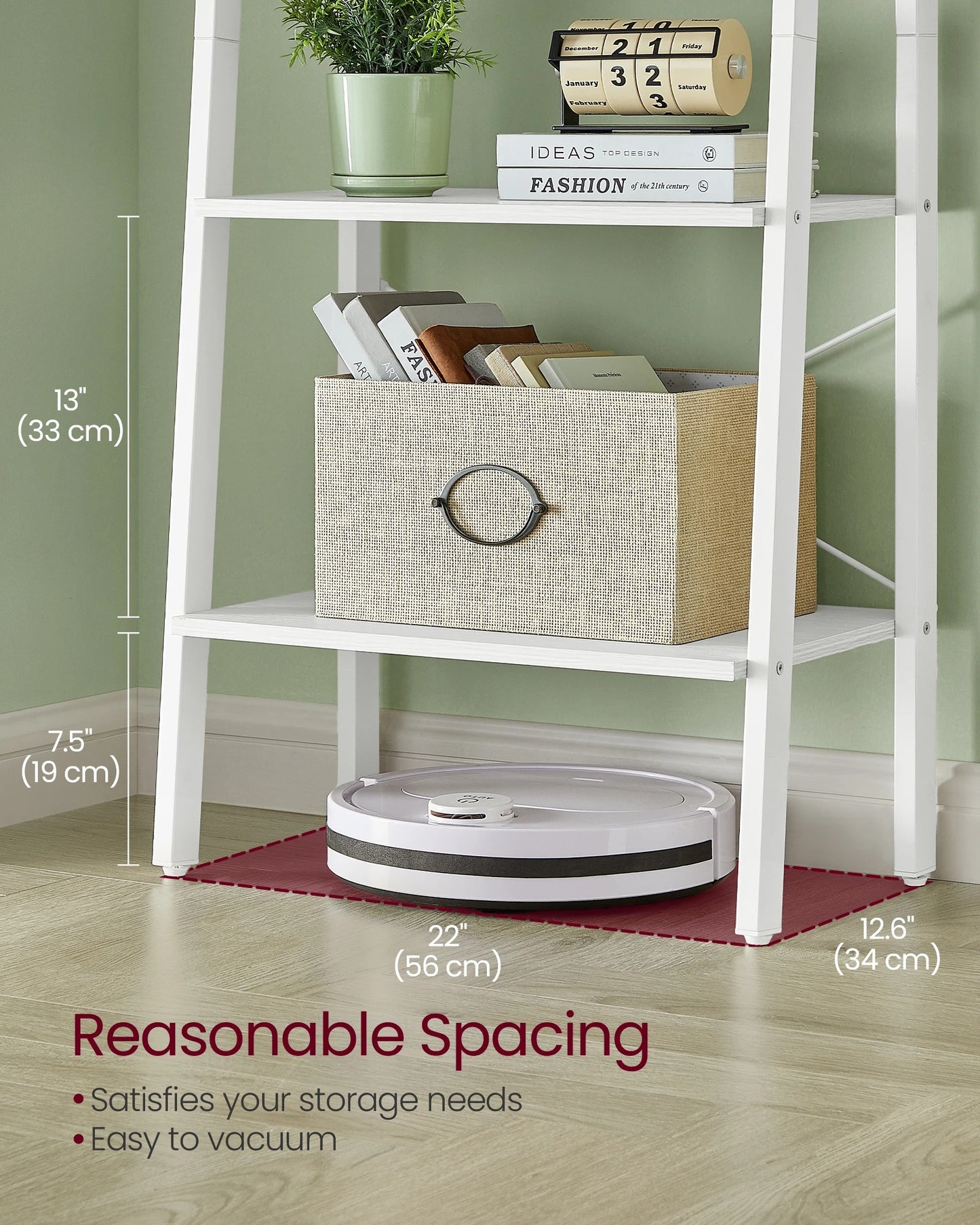 Ladder Shelf, 4-Tier Bookshelf, Storage Rack, Bookcase with Steel Frame, for Living Room, Home Office, Kitchen, Bedroom