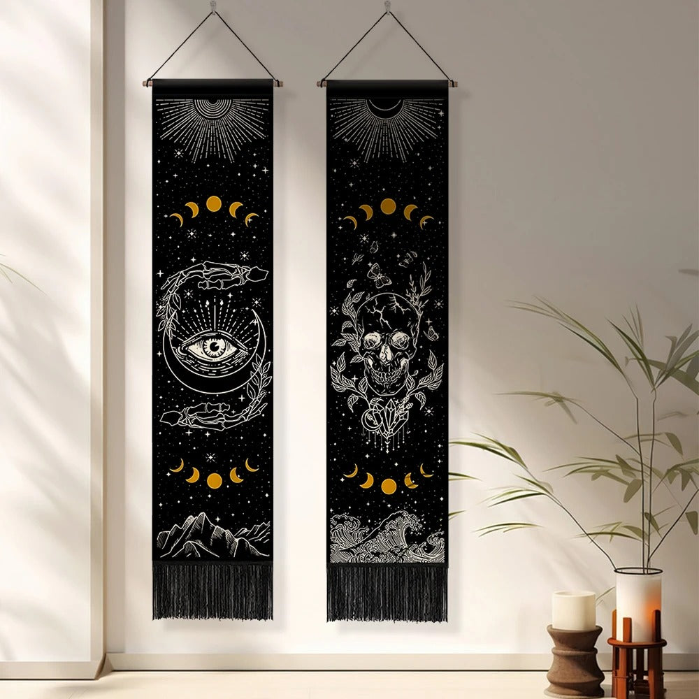 Spsychedelic Gothic Skull Tapestry Wall Hangings Trippy Black Evil Eye Skeleton Hand Tapestry for Bedroom Living Room Dorm Decor