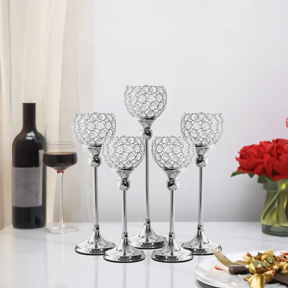 Gold and Silver Crystal Candlesticks Holders for Wedding Centerpieces, Tea Light, Candlesticks, Decorations, 5PCs per Set
