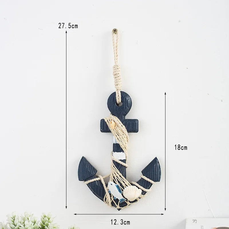 18cm/7 inch Nautical Rustic Wooden Anchor with Rope Crosses Wall Art Decor Boat Wheel Hanging Wood Anchor Decorative Home
