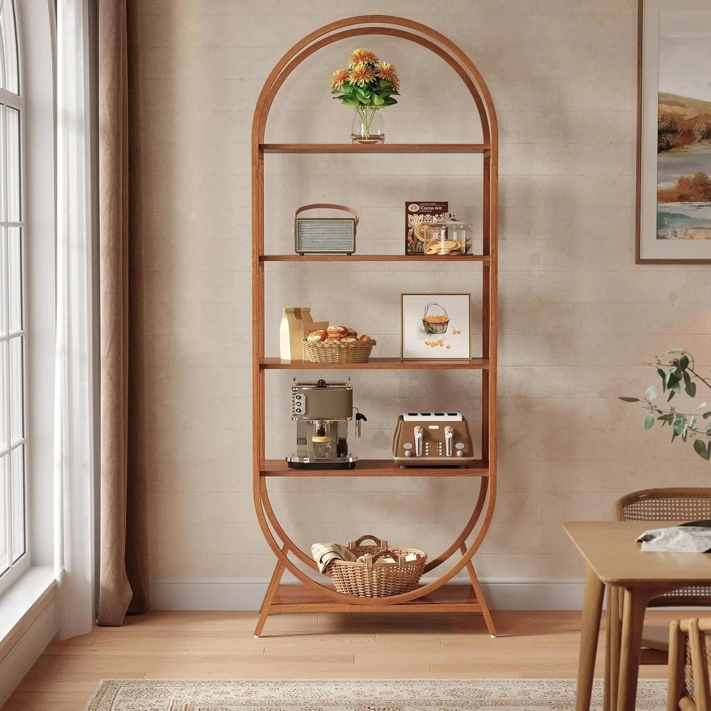 Bookshelf 5-Tier Arched Bookcase, 70.8" Tall Modern Open Book Shelves,Freestanding Display Rack for Living Room, Bedroom, Office