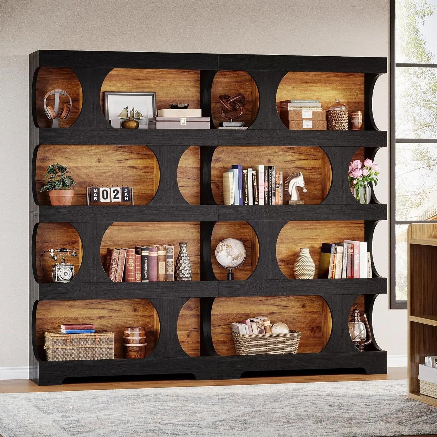 Black Bookcase, Modern Bookshelf, 4-Tier Freestanding Display Shelf with Classic Shape for Living Room, Home Office