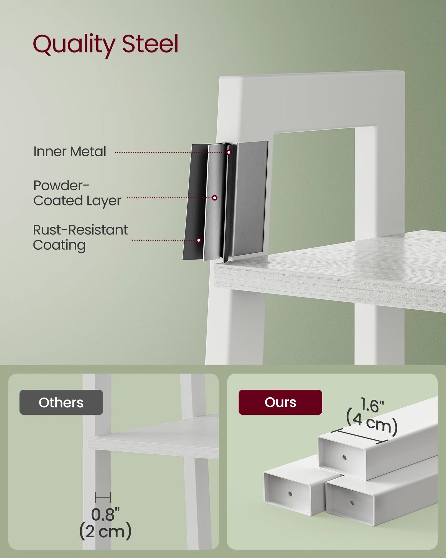 Ladder Shelf, 4-Tier Bookshelf, Storage Rack, Bookcase with Steel Frame, for Living Room, Home Office, Kitchen, Bedroom