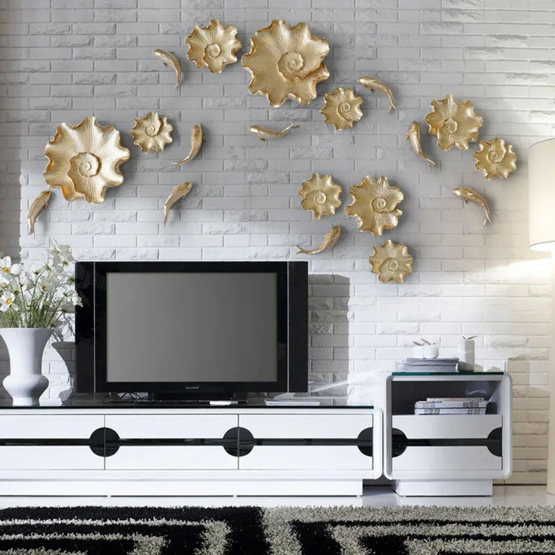 European-style resin lotus leaf fish wall decoration, living room three-dimensional wall decoration, wall hanging ornaments