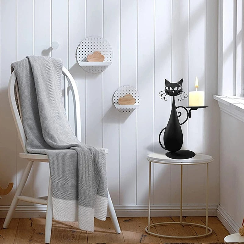 Black Cat Candle Holder For Pillar Candle Led Flameless Candles Retro Rustic Farmhouse Home Metal Cat Decor Candlestick