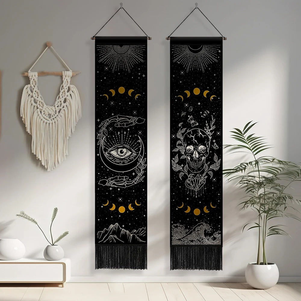 Spsychedelic Gothic Skull Tapestry Wall Hangings Trippy Black Evil Eye Skeleton Hand Tapestry for Bedroom Living Room Dorm Decor