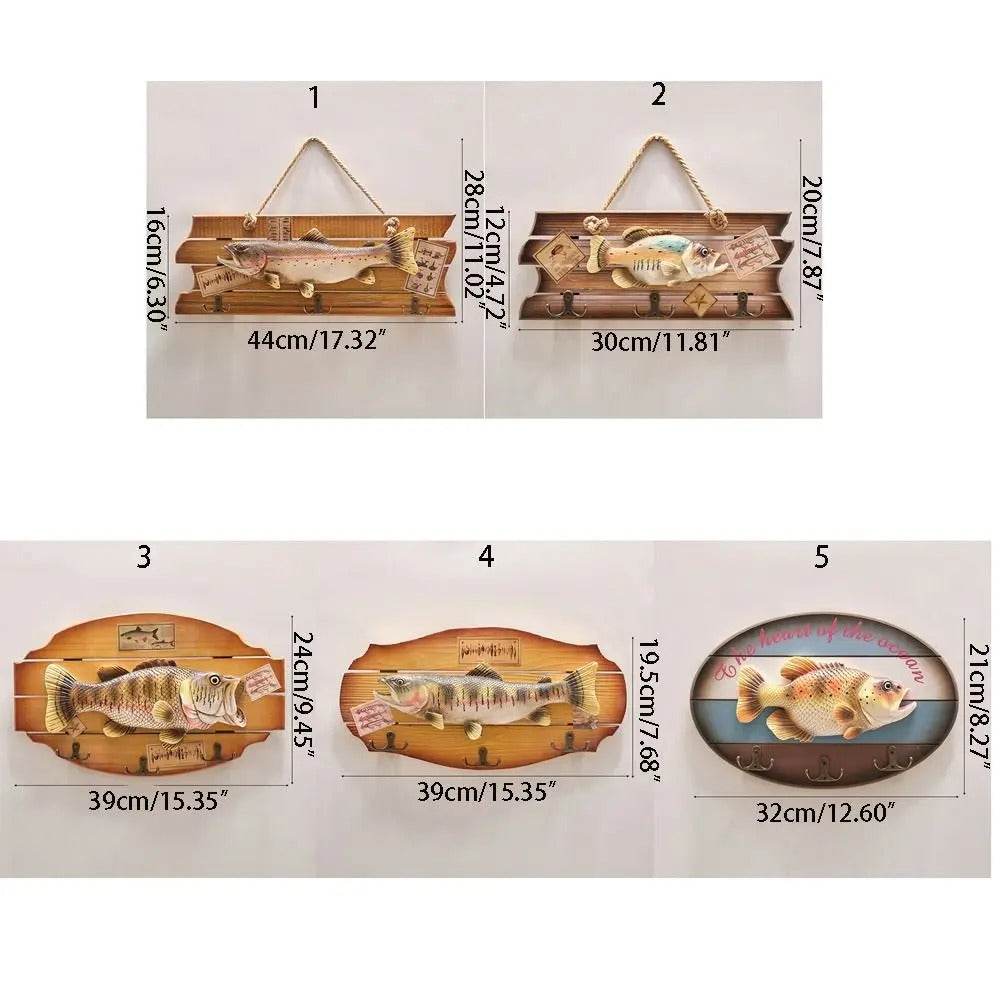 Nordic Unique Simulation Fish Pendant Handmade Realistic Wood Fish Wall Hanging Ornaments Fish Decor Hook Living Room