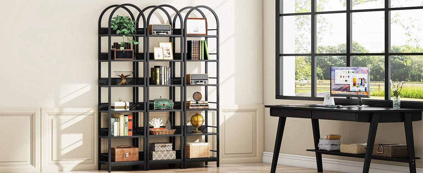 78.7" Tall Arched Bookcase, 6-Tier Open Bookshelf, Industrial Bookcase for Living Room, Study, Bedroom, Black