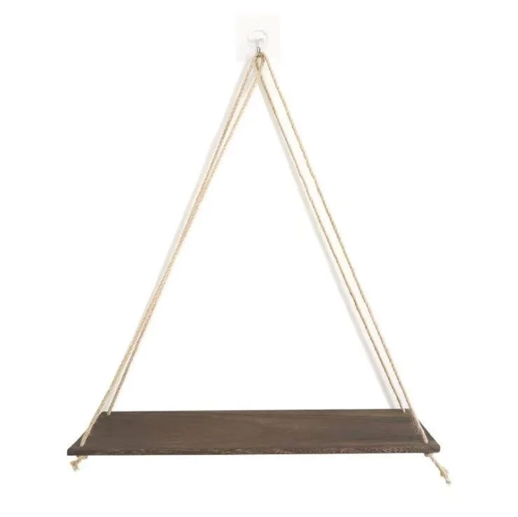Comfify Hanging Shelves for Wall Rustic Farmhouse Boho Shelves with String Thick Distressed Torched Look Real Wood 1pcs