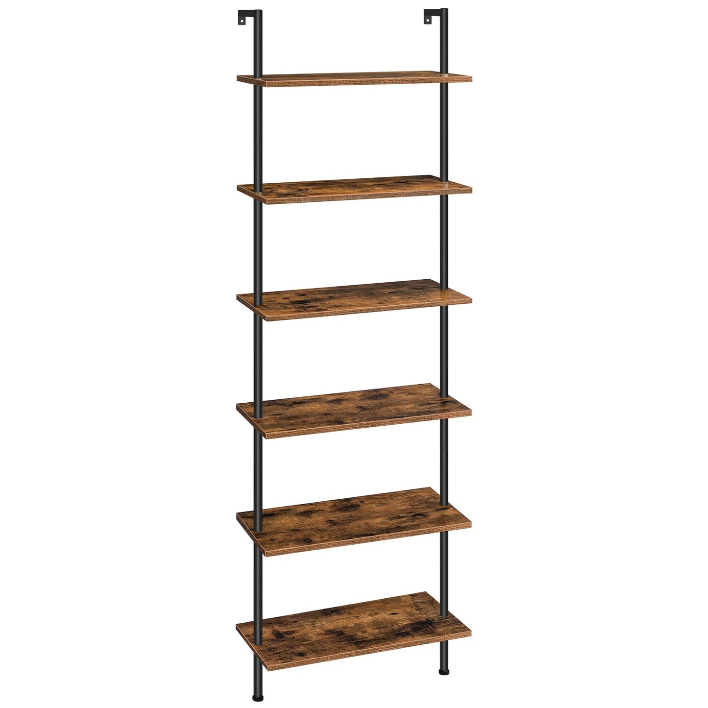 DIY Ladder Shelf, 6-Tier Wall Mounted Bookshelf, Office Vertical Bookcase, Wooden Storage Shelves for Home Office