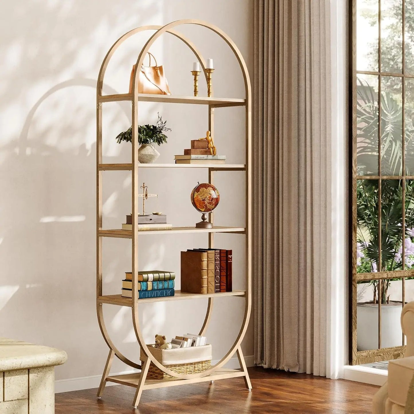 Bookshelf 5-Tier Arched Bookcase, 70.8" Tall Modern Open Book Shelves,Freestanding Display Rack for Living Room, Bedroom, Office
