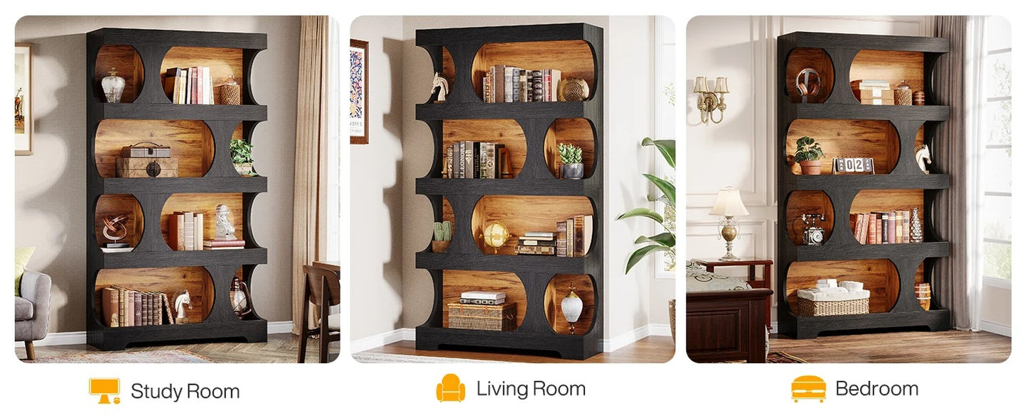 Black Bookcase, Modern Bookshelf, 4-Tier Freestanding Display Shelf with Classic Shape for Living Room, Home Office