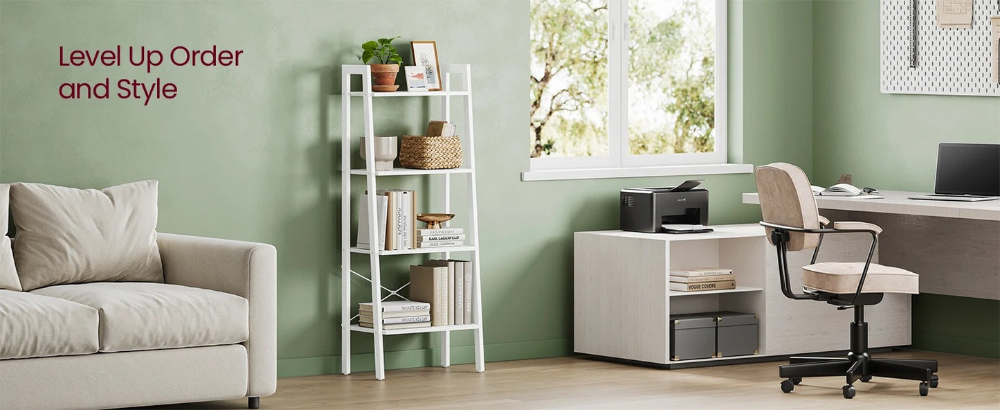 Ladder Shelf, 4-Tier Bookshelf, Storage Rack, Bookcase with Steel Frame, for Living Room, Home Office, Kitchen, Bedroom