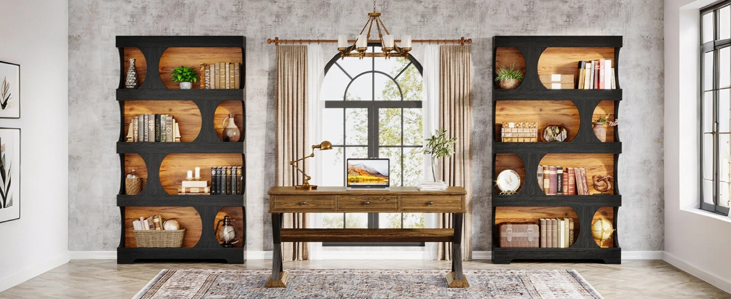 Black Bookcase, Modern Bookshelf, 4-Tier Freestanding Display Shelf with Classic Shape for Living Room, Home Office