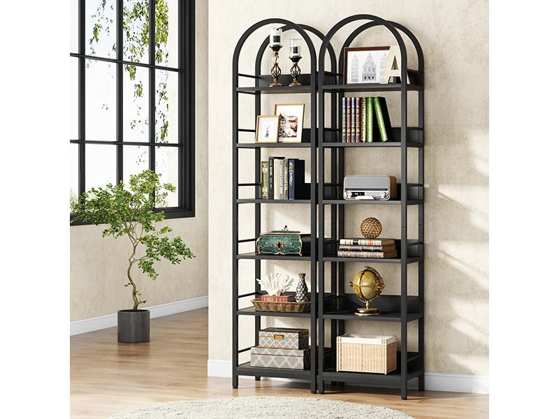 78.7" Tall Arched Bookcase, 6-Tier Open Bookshelf, Industrial Bookcase for Living Room, Study, Bedroom, Black